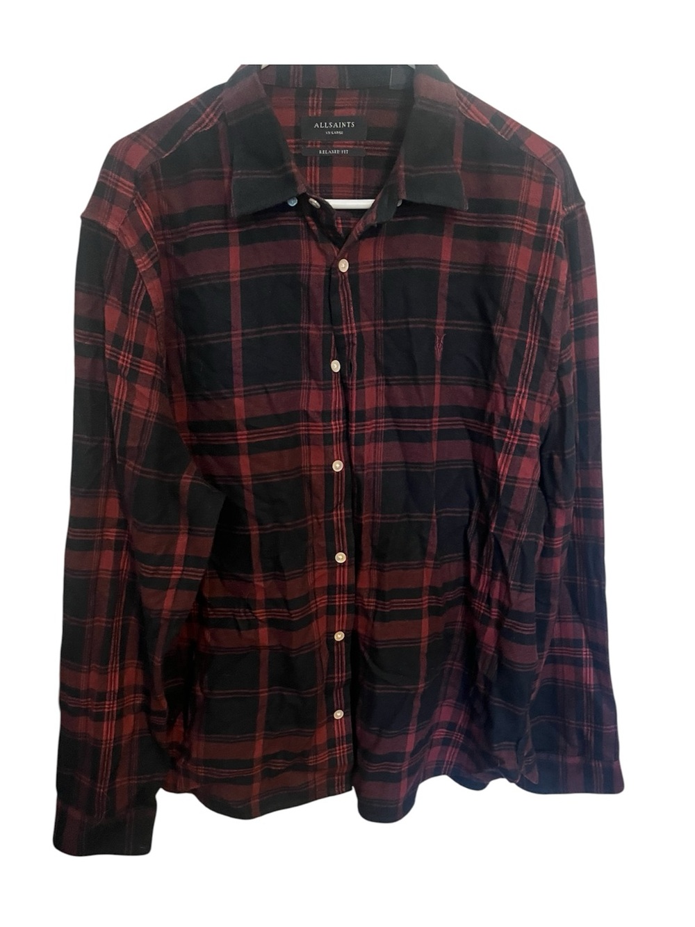 ALLSAINTS thorn plaid flannel buttonup red/blk shirt Mens 2XL